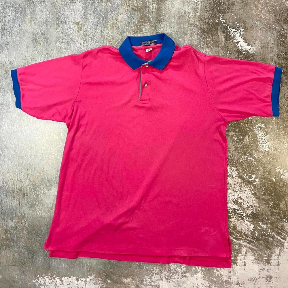 90s Color Blocked Polo Shirt! Pink & Blue Size XL